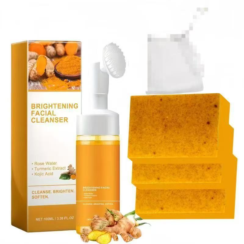 Turmeric Wash and Care Three Piece SetTurmeric Tablets, Turmeric Cleansing Mousse,Turmeric Soap Facial Cleansing Skincare FacialCleansing Cleanser Turmeric Cleansing Mousse
