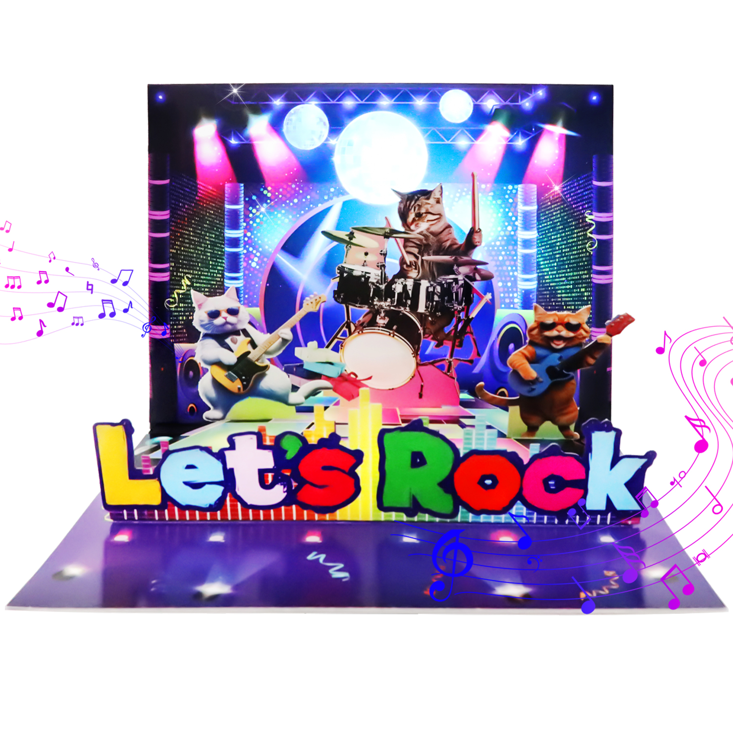 TruePetal Birthday Cards, Let's Rock! ROCK STYLE BIRTHDAY SONG with MUSIC & LIGHTS Super Cool Card, Birthday Gifts for Women, Men, Cat Lover Mom or Dad