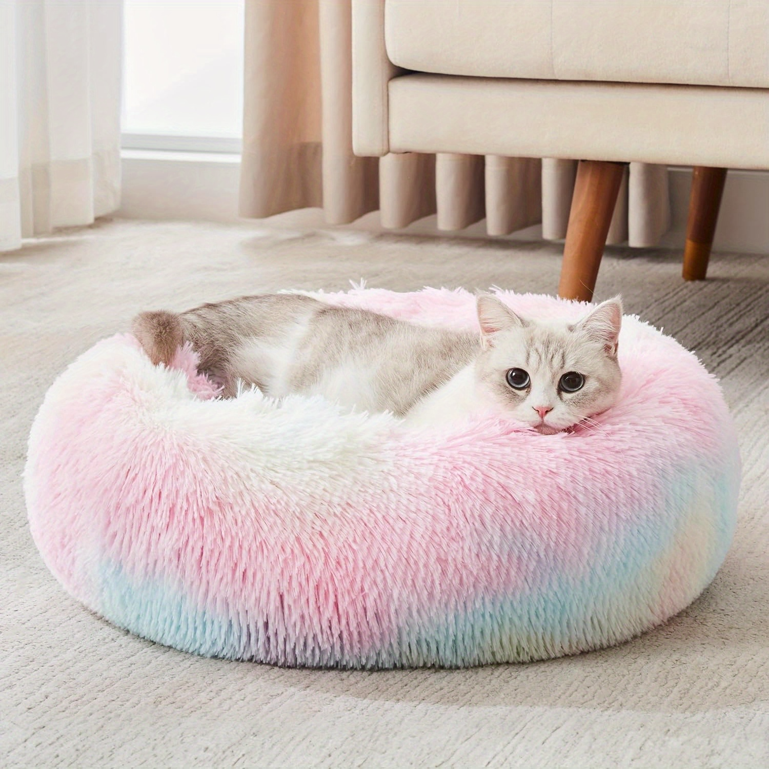 Winter Warm Thickened Cat Kennel Dog Kennel, Anti-anxiety Donut Style Soothing Pet Bed, Plush Faux Fur Upholstered Round Bed for Small and Medium Sized Dogs and Cats and Large Dogs Sleeping Beds