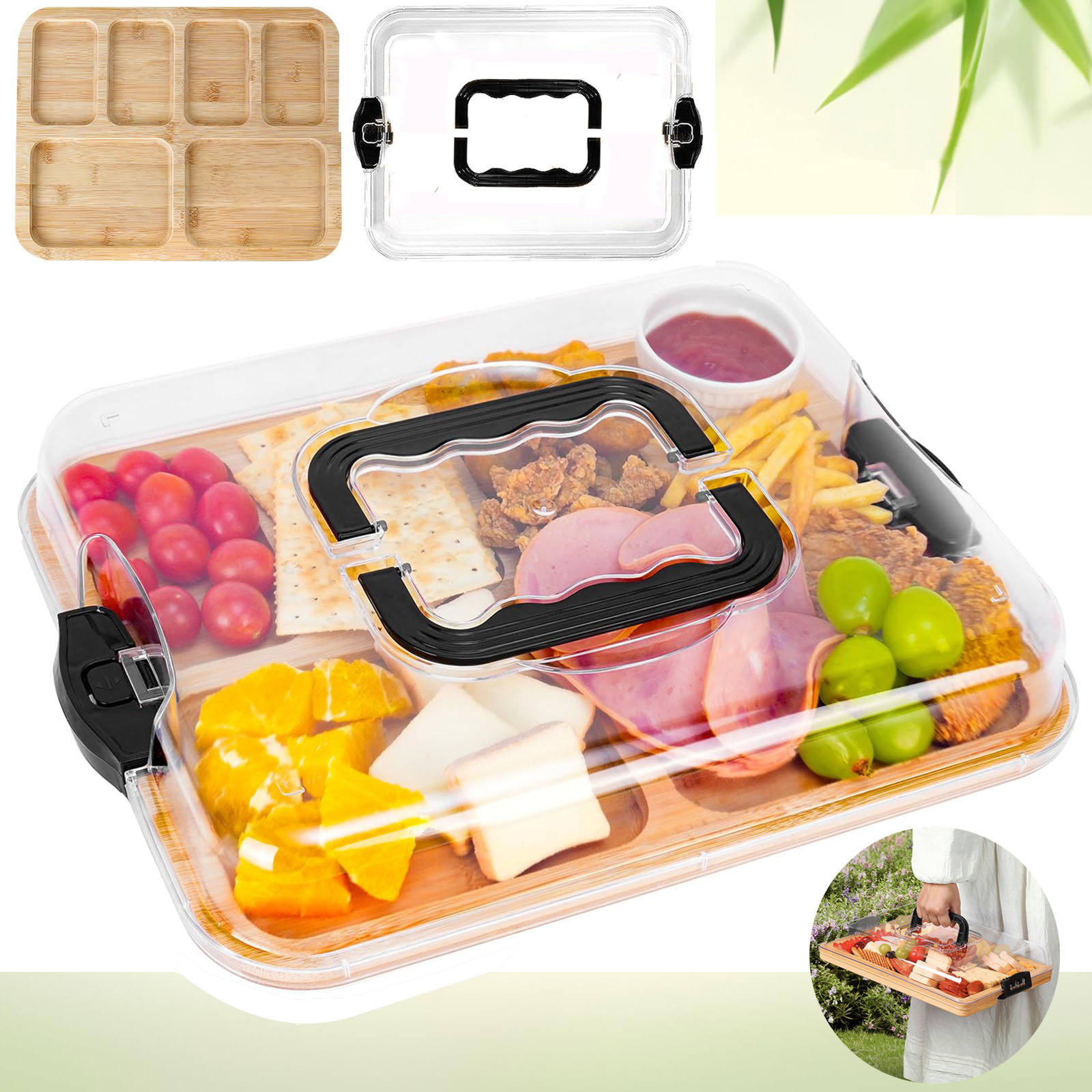 Charcuterie Board with Clear Lid, Travel Portable Cheese Board Charcuterie Boxes Cutting Boards for Kitchen, House Warming Gifts New Home, Gifts for Women