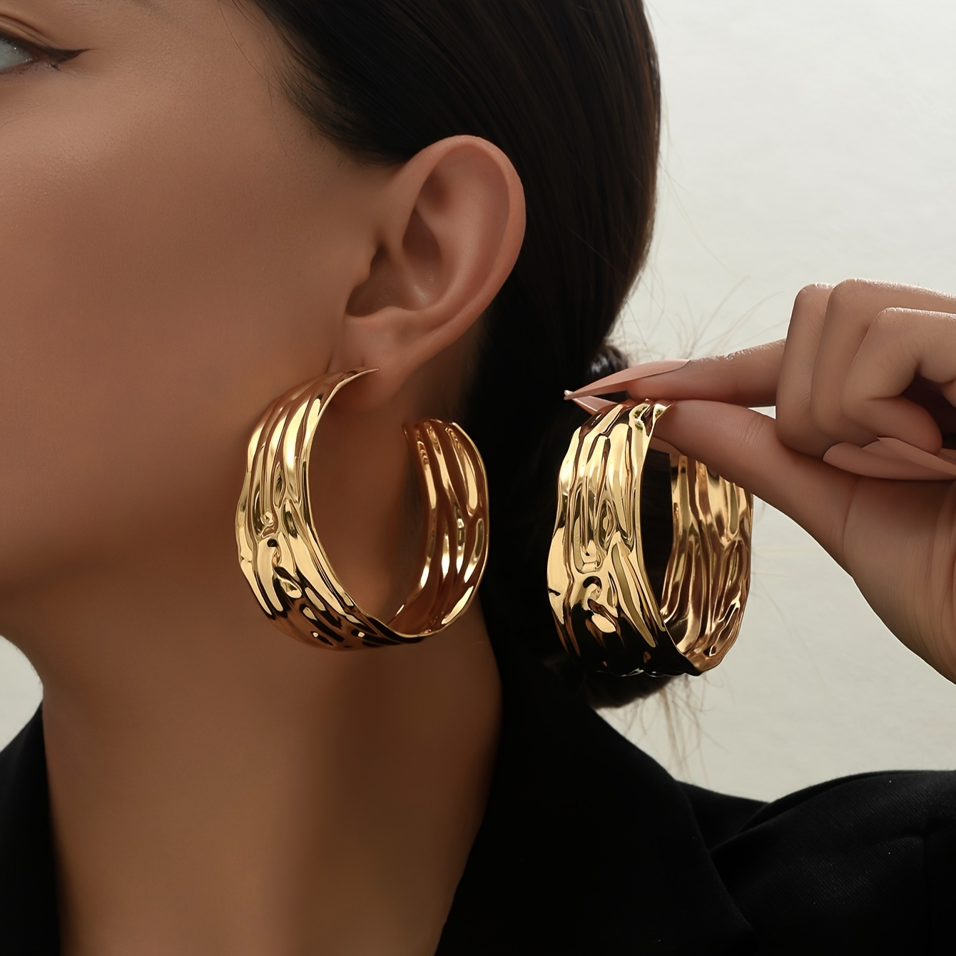Lxalry Wave Prism Gold Hoop Earrings, Recycled Metal Jewelry with Eco-Conscious Craftsmanship, Hypoallergenic Statement Gift for Day to Night Glamour