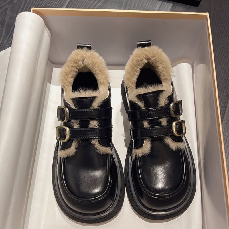 حذاء جلد طبيعي نسائي دافئ