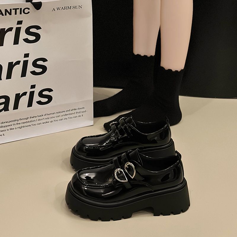 حذاء ماري جين جلد كعب سميك ربيع 2024