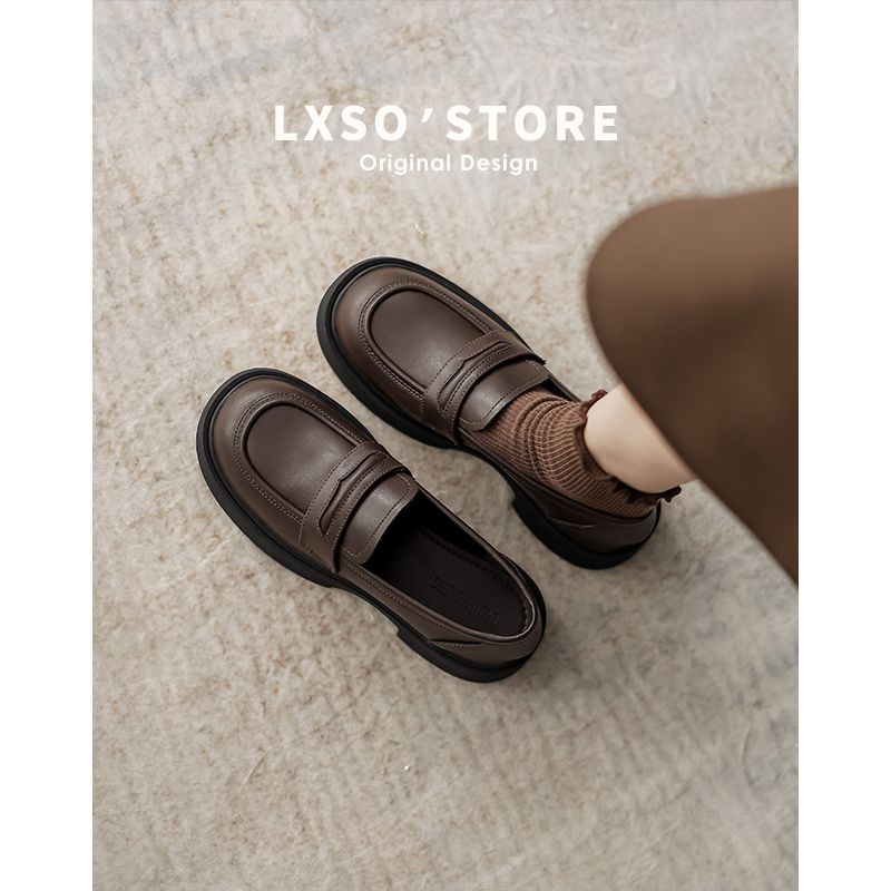 أحذية كعب حقيقية لنوع loafers للنساء بنمط بريطاني...