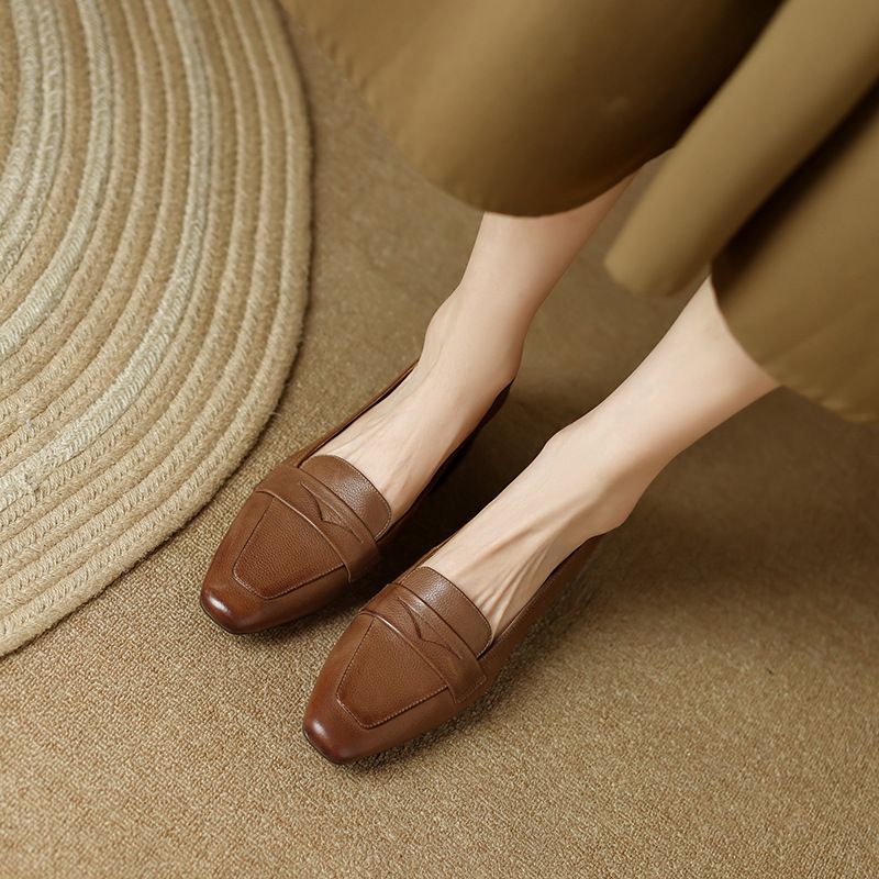 حذاء جلدي صغير بأسلوب بريطاني جديد للنساء، بشريط ت...