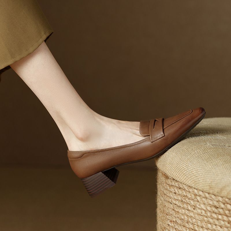 حذاء جلدي صغير بأسلوب بريطاني جديد للنساء، بشريط ت...