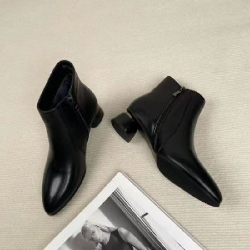 الشتاء المدبب الكعب العالي الاحذية القصيرة الجلد ا...