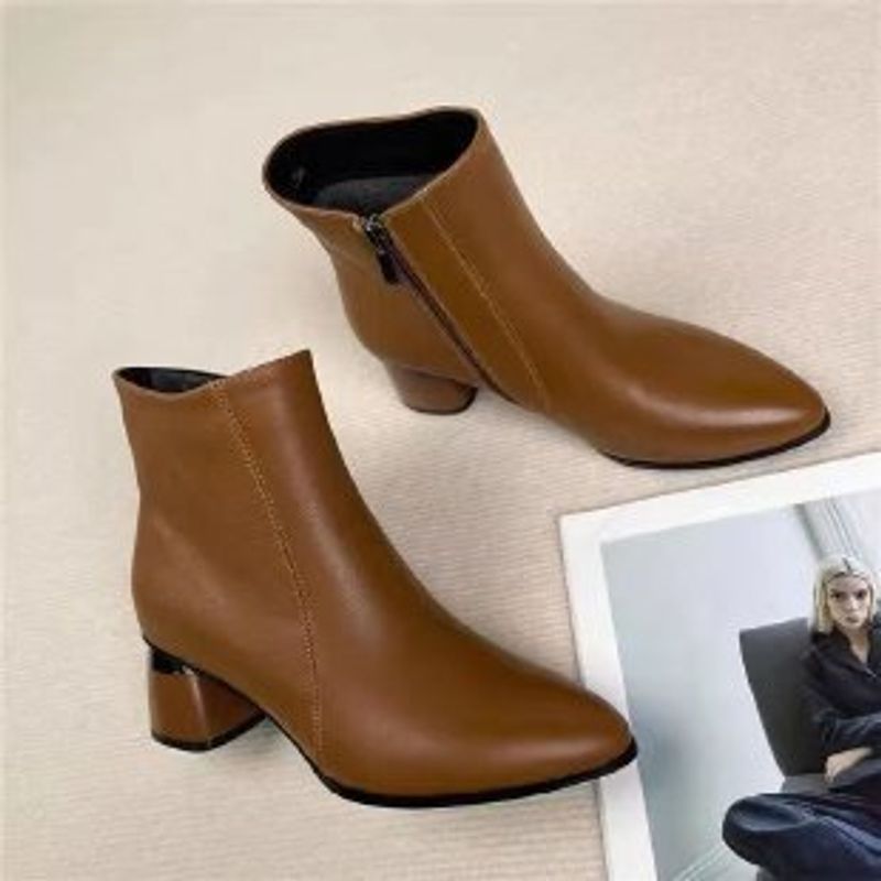 الشتاء المدبب الكعب العالي الاحذية القصيرة الجلد ا...