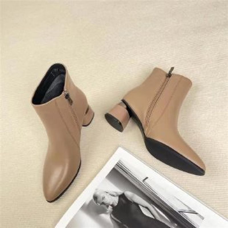 الشتاء المدبب الكعب العالي الاحذية القصيرة الجلد ا...