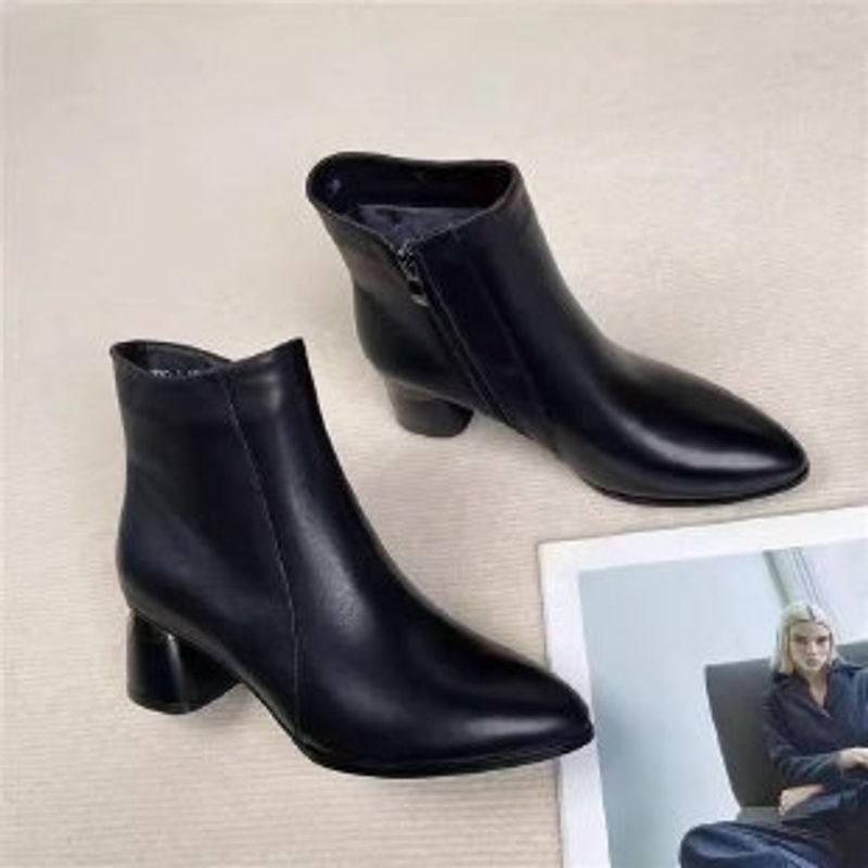 الشتاء المدبب الكعب العالي الاحذية القصيرة الجلد ا...