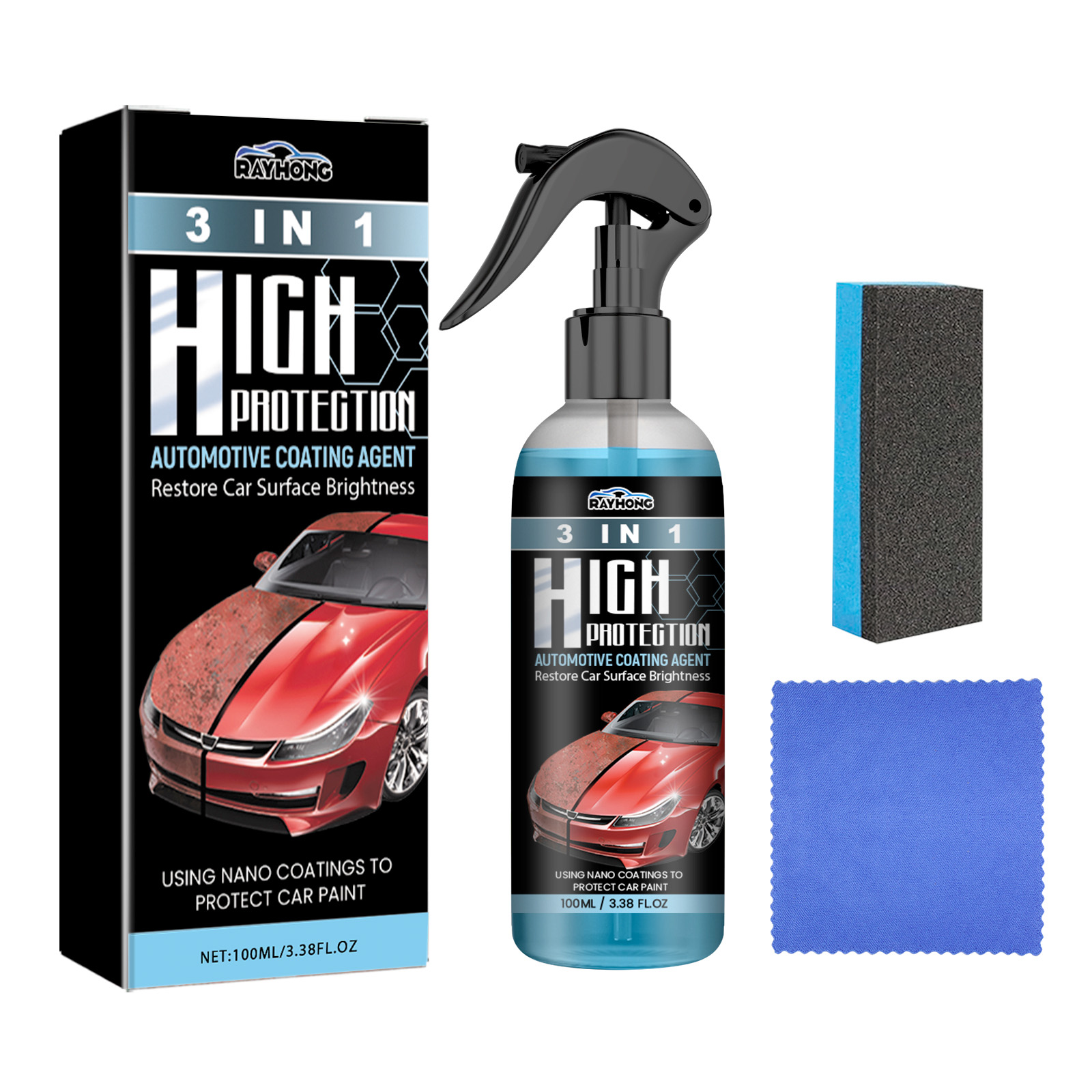 Three-in-one coating agent (blue) for oil stain removal, polishing, protection, scratch repair, car paint cleaning, maintenance and coating