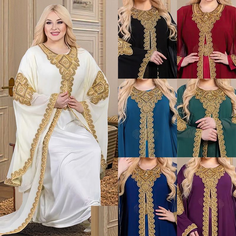 ملابس نسائية ماليزية مع أكمام ترمب مطرزة، عباءة مط...