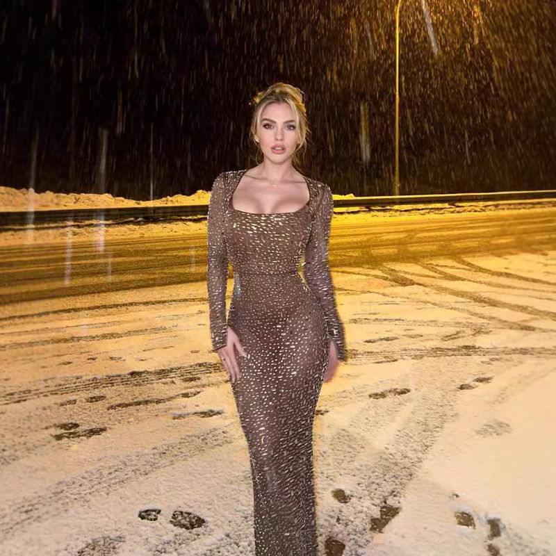 Bodycon Dress See Through Sparkly Dress Women's Heavy