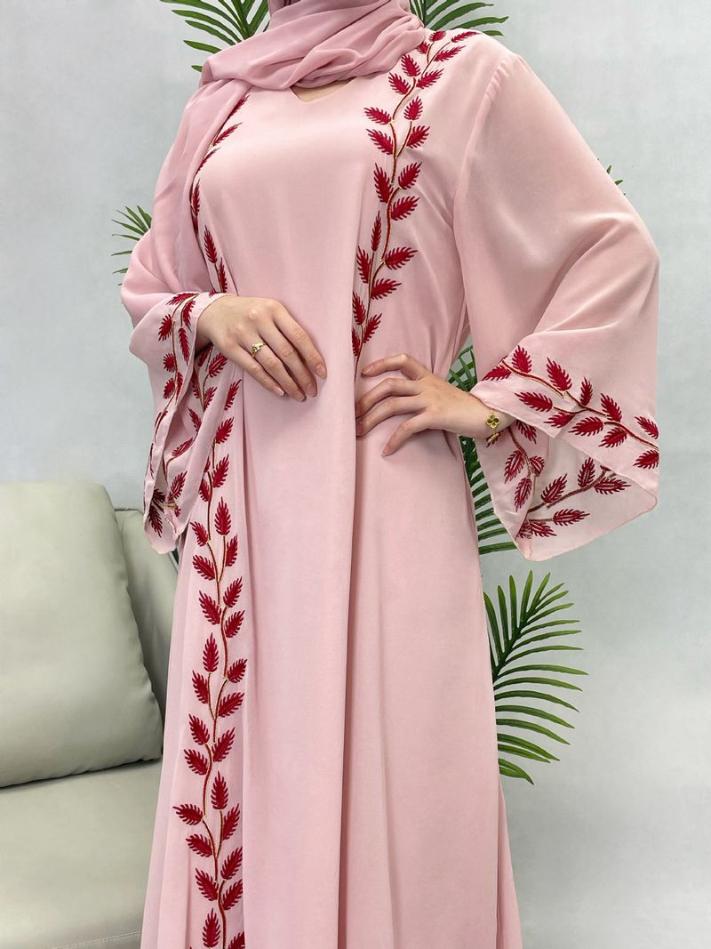 ملابس نسائية موضة شارع شيفون وردي عنق مستدير نمط ن...