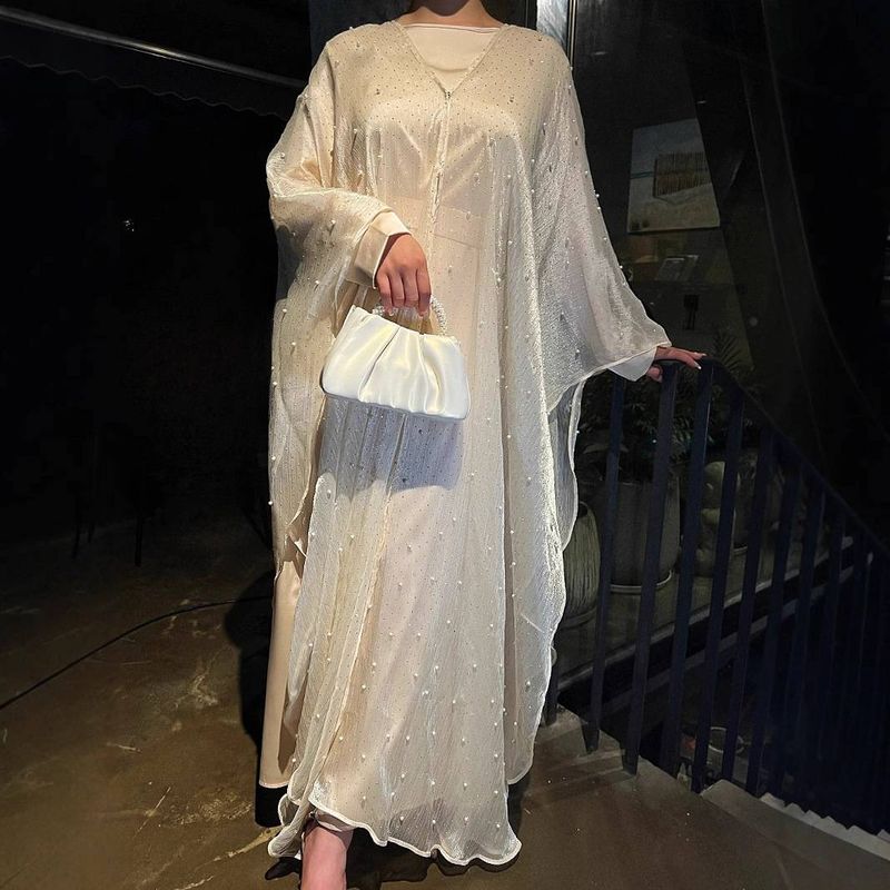 ملابس نسائية ملابس إسلامية عباية بسيطة مع لؤلؤ وسم...