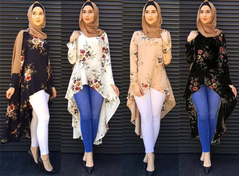 ملابس نسائية خريف موضة مسلمة طباعة غير منتظمة تيشي...