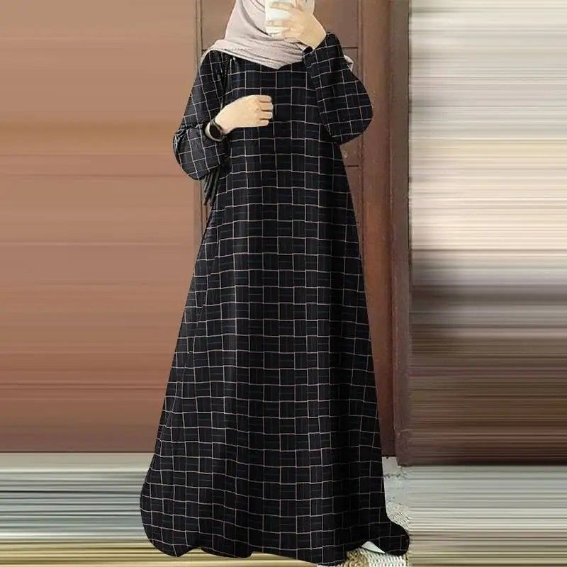 ملابس نسائية فستان ماكسي مخطط موضة إسلامية رجعية ب...