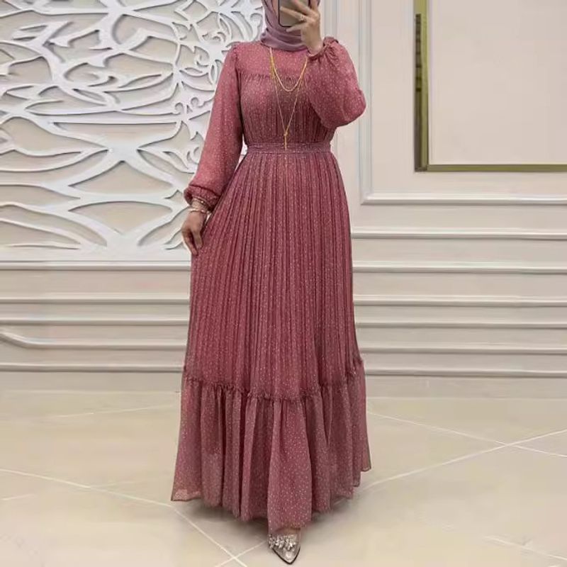 ملابس نسائية جديدة بنقاط مع شيفون وحزام أنيق ومودر...
