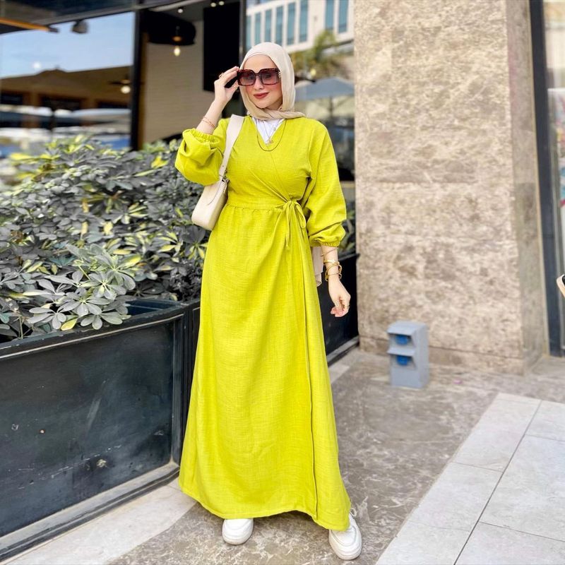 ملابس نسائية موضة جديدة فضفاضة بكم طويل مع ربطات دانتيل معطف فستان