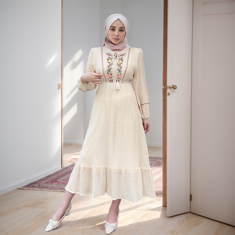 ملابس نسائية للمحجبات فستان مطرز ستايل ساخن طويل D...