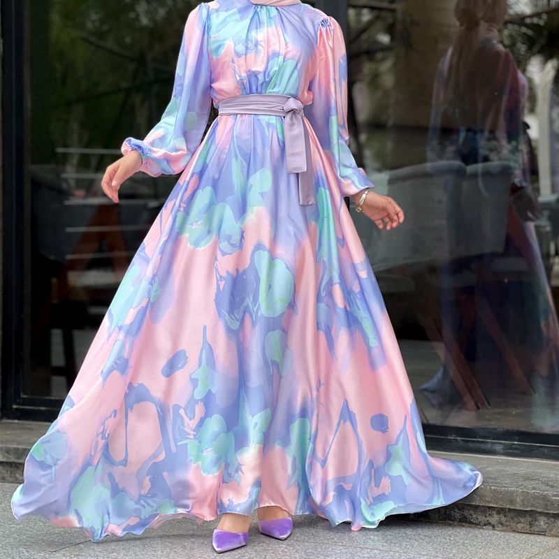 فستان نسائي مطبوع، تنورة طويلة مطبوعة حتى الكاحل