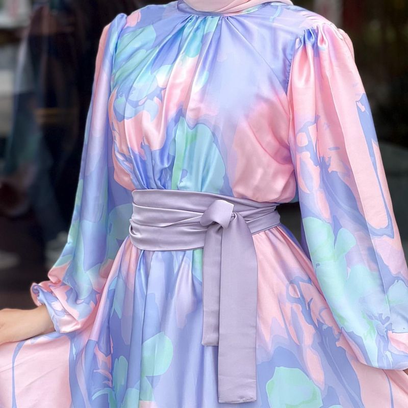 فستان نسائي مطبوع، تنورة طويلة مطبوعة حتى الكاحل