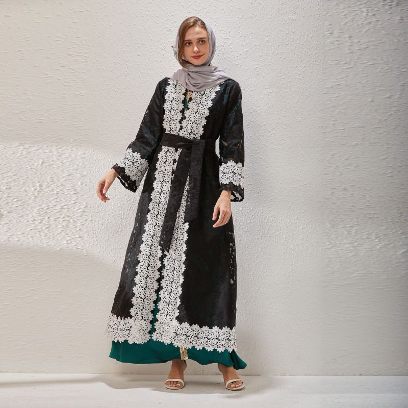 ملابس نسائية موضة سيدات مسلمات معطف مطرز بالكروشيه