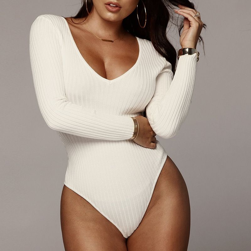 Women's clothing eBay cross-border supply V-neck long-sleeved ribbed jumpsuit autumn and winter women's clothing