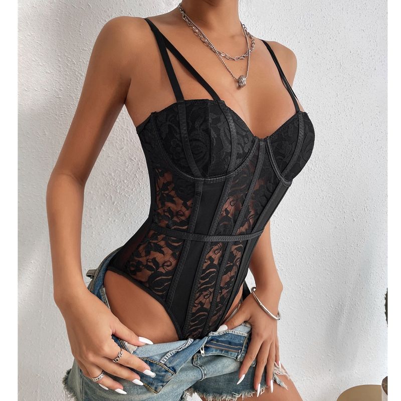 Women's sexy lace patchwork niche street spice style onesie