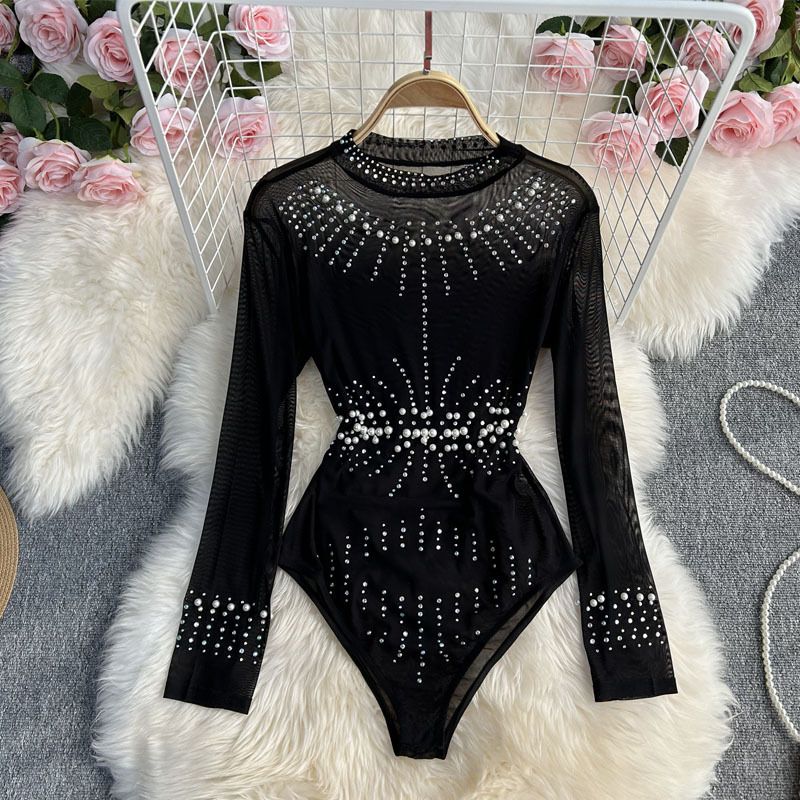 Women's fashion design sense beaded glitter light luxury romper for women thin temperament with a thin top
