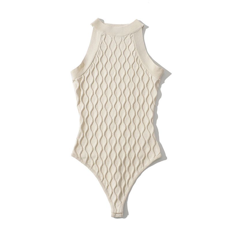 Women's hollow tight spring new elastic sleeveless knitted jumpsuit ins trend