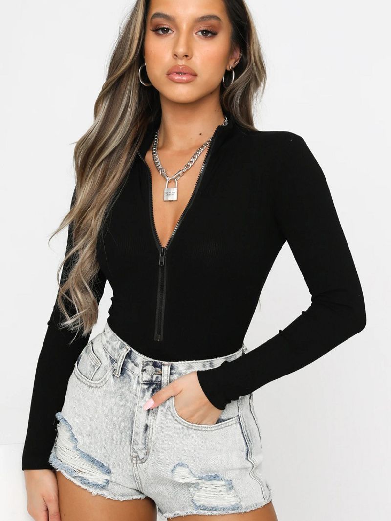 2021 Women&#039;s Fall Winter Haruku Long Sleeve T-Shirt Stand-up Collar Slim Jumpsuit Top y2k E-girl боди на одно плечо