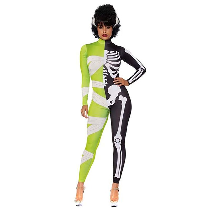 Skeleton Undead Day Men And Women Tight Role Playing 3D Digital Printed Jumpsuit Halloween Cosplay