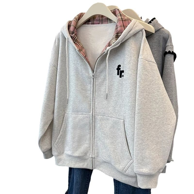 ملابس نسائية سweater هودي بتصميم فضفاض مع زر معدني...