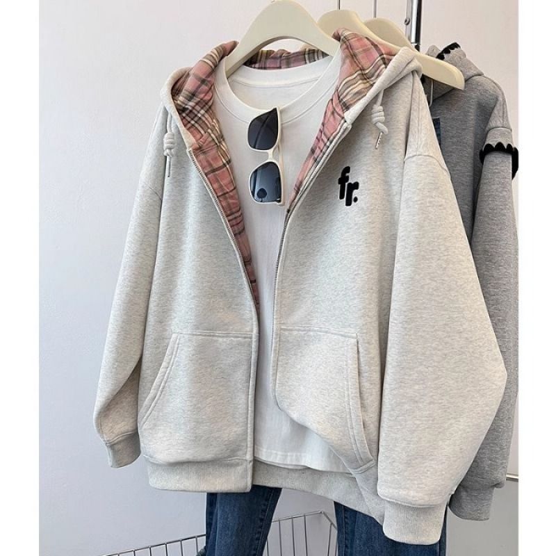 ملابس نسائية سweater هودي بتصميم فضفاض مع زر معدني...