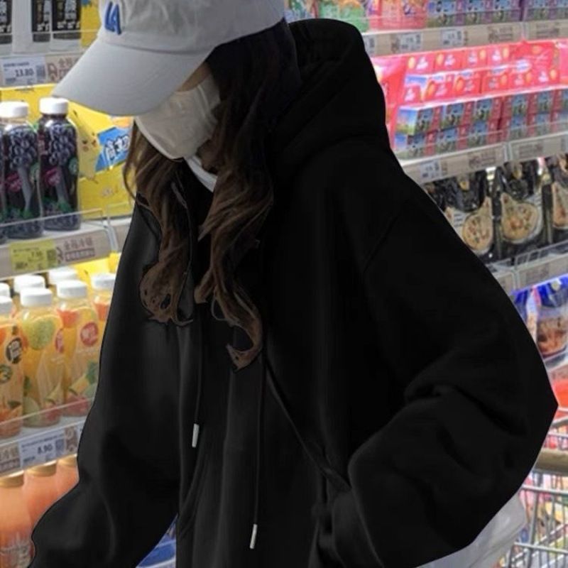 قميص رياضي سميك بلون أزرق ناعم مع هودية للنساء بشع...