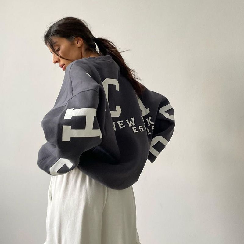 ملابس نسائية فضفاضة بطبعة حروف ذات طوق دائري لربيع...