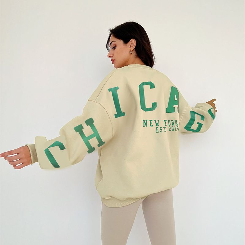 ملابس نسائية فضفاضة بعنق دائري مطبوعة بحروف، ذات أ...