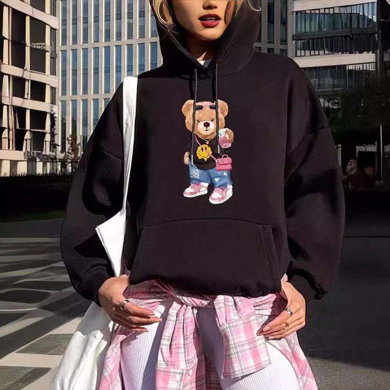 ملابس نسائية سweatshirtood مع هودية مطبوعة برسومات...