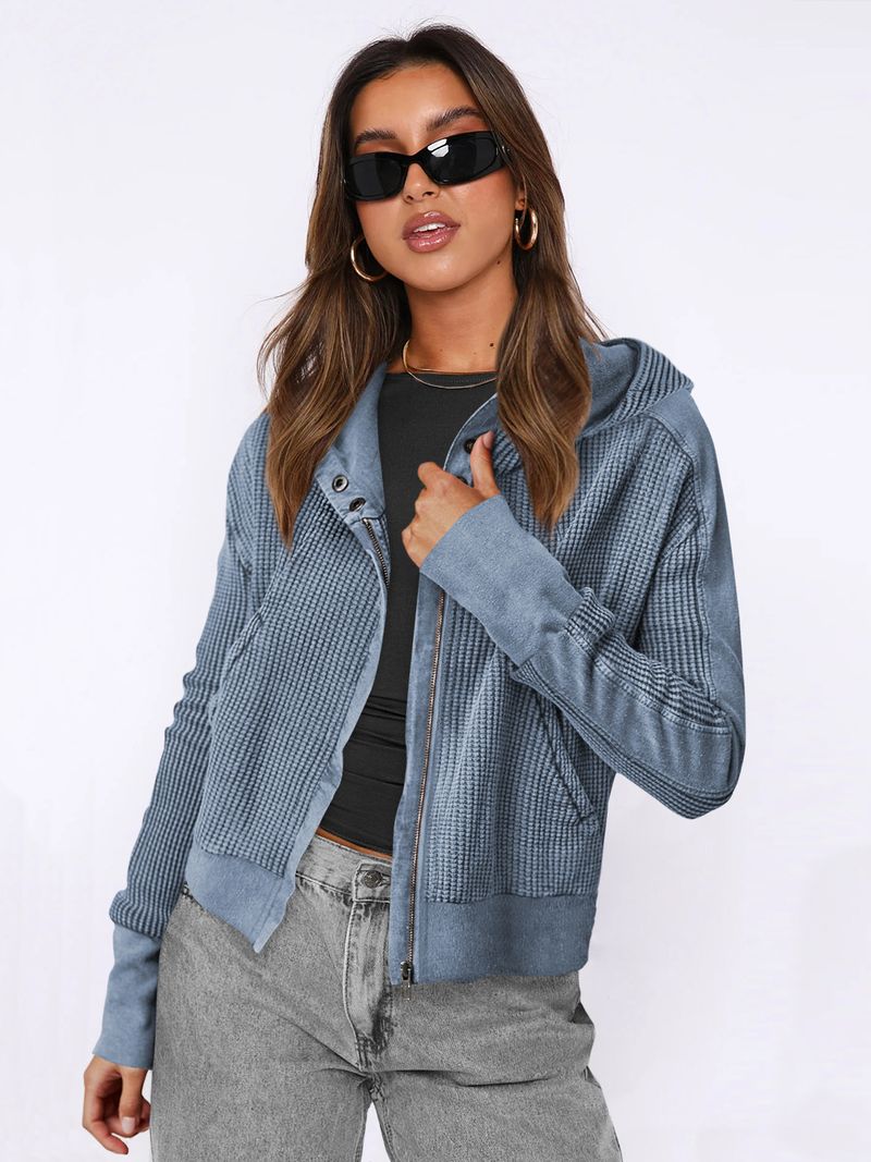 Women's hooded sweatshirt lazy style zipper hoodie short sweater