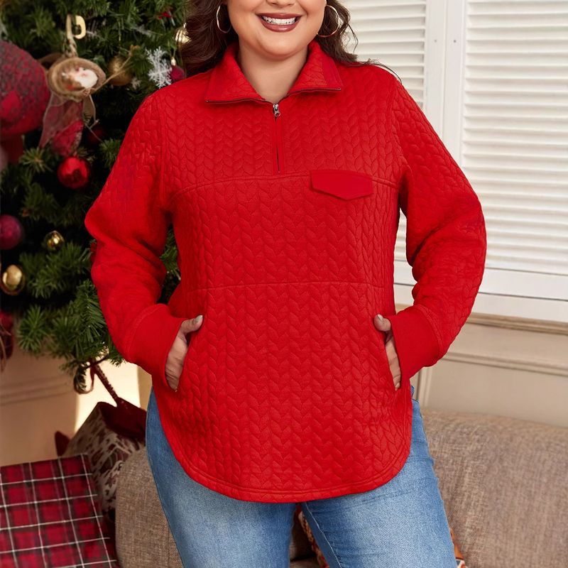 Shiying Winter New Solid Color Large Knitted Women, Casual Loose Pocket Half Zipper Hoodie for Women
