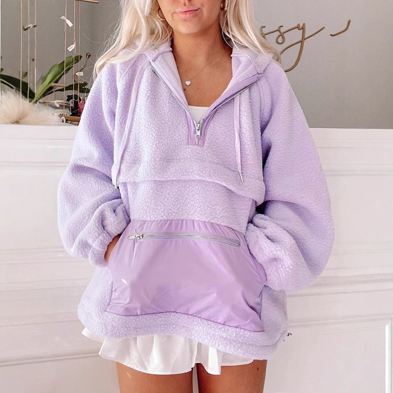 Shiying Winter New Warm Plush Hoodie Casual Solid Color Versatile Women's Top Pullover