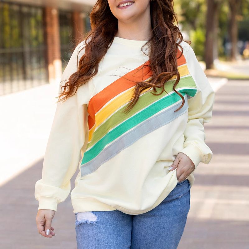 Shiying autumn and winter new casual versatile pullover for women, loose plus size striped color blocked round neck