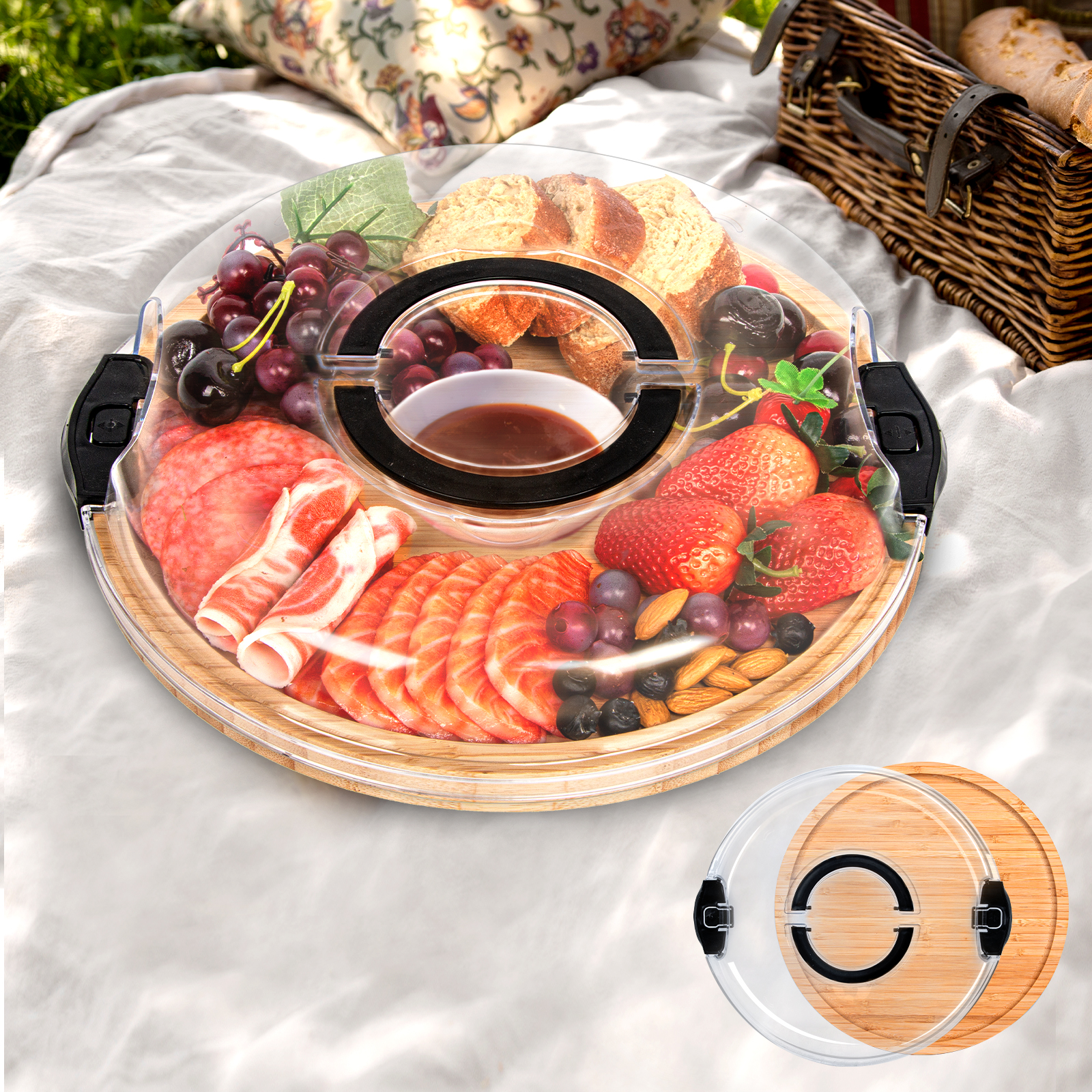 Charcuterie Board with Clear Lid, Travel Portable Cheese Board Charcuterie Boxes Cutting Boards for Kitchen, House Warming Gifts New Home, Gifts for Women
