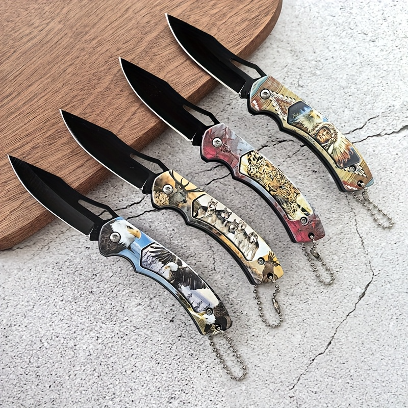 4pcs Stainless steel outdoor knife folding knife mini wilderness survival high hardness portable multi-functional knife