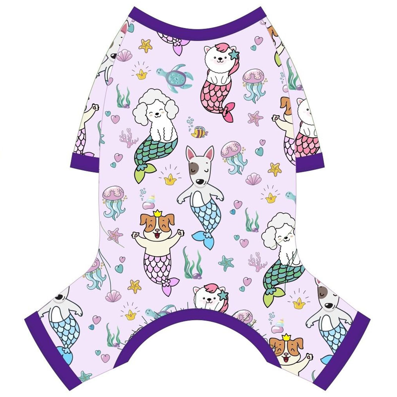 Dog Pajamas Pjs Spring Summer Dog Clothes for Small Dogs Girl Boy, Soft Stretchy Tiny Chihuahua Yorkie Puppy Clothes Doggie Onesies Cat Pet Jammies Outfit, Mermaids