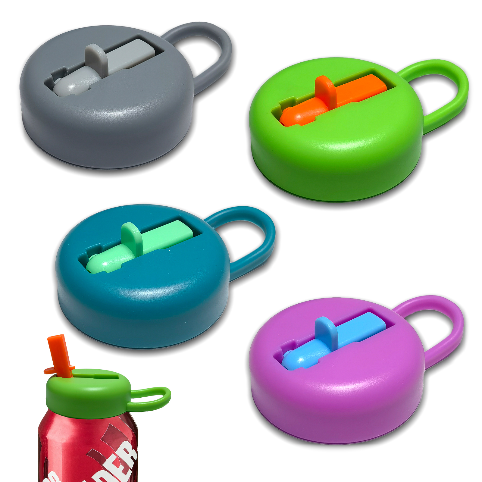 4-Pack Reusable Silicone Soda Can Lids with Straws | BPA-Free, Leak-Proof Can Covers for Coke, Beer, Energy Drinks | Fits Standard 12oz Cans (Camping, Picnics, Travel)
