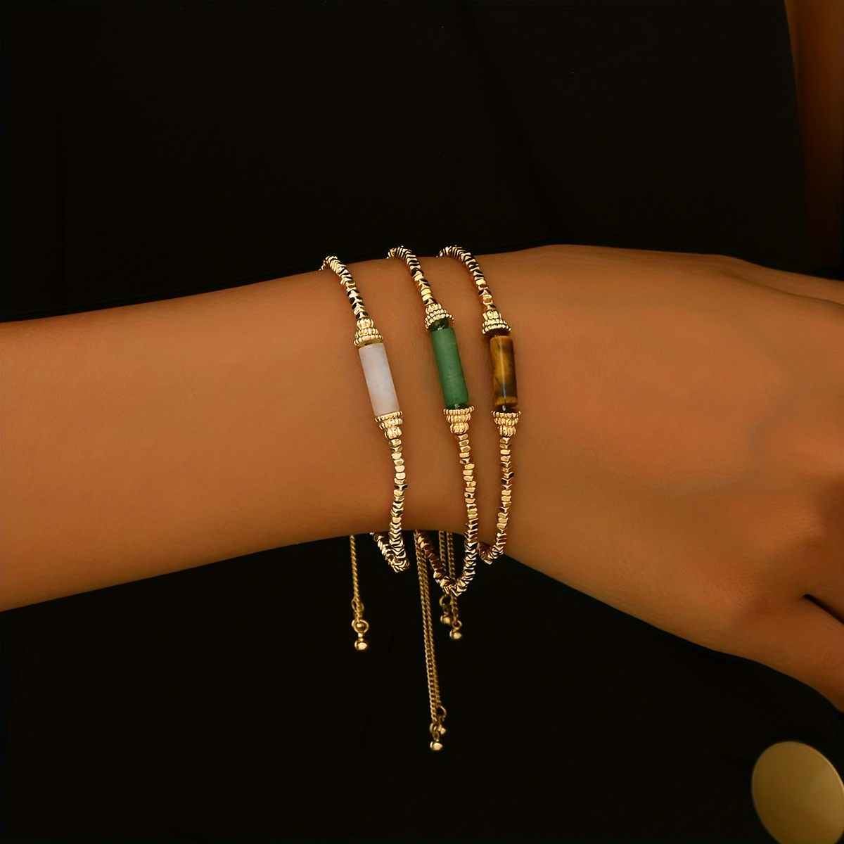 Lxalry Gold Metal & Earth Tone Glass Bead Bracelet Set, Handmade Adjustable Boho Jewelry Trio, Stackable Festival Gift for Women, Everyday Layered Chic & Special Occasion Glam
