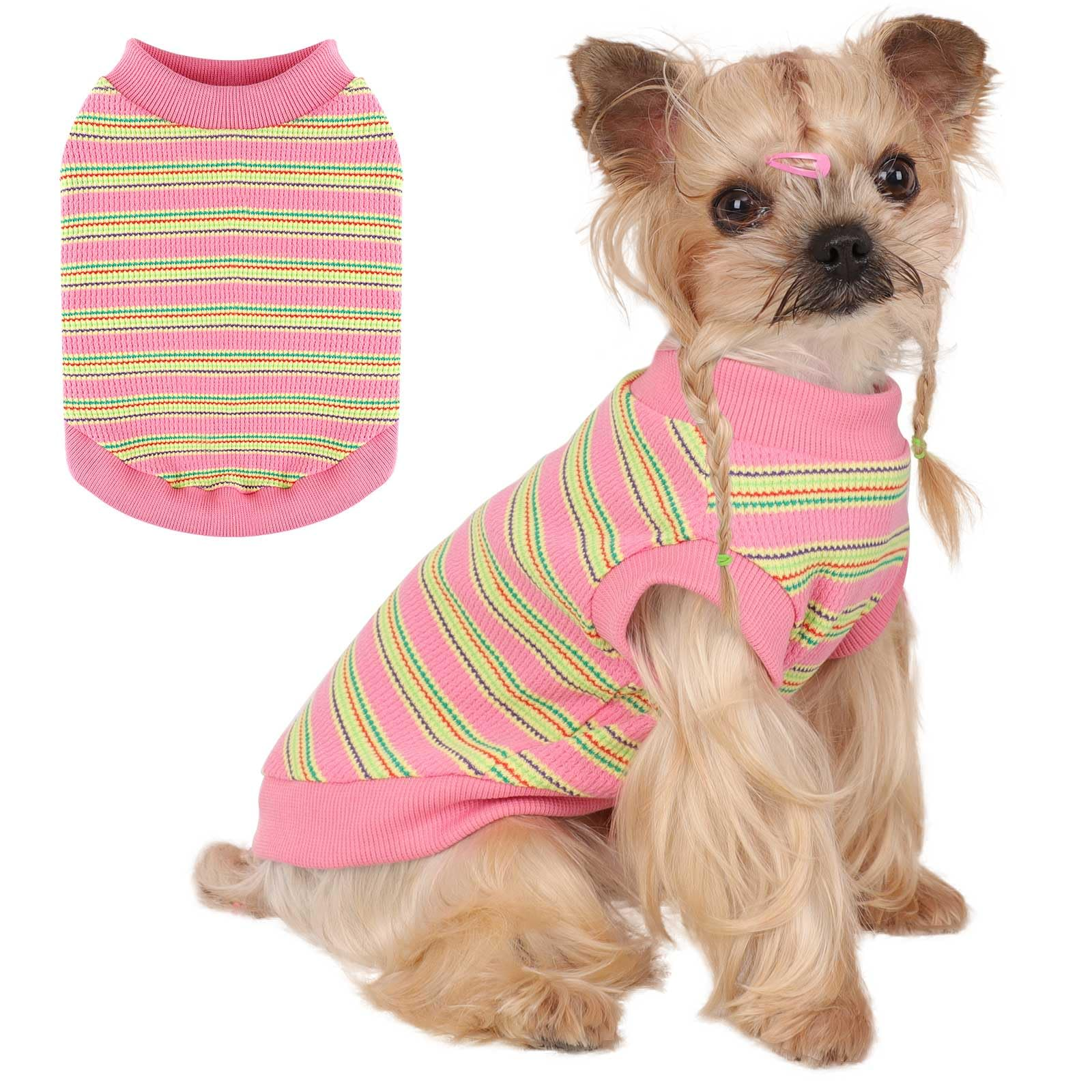Dog Shirt, Pet Clothes for Chihuahua, Yorkie Teacup Costumes Striped, Small Dogs Sleeveless Tank Top Vest, Breathable Cotton Puppy T-Shirt, Cat Apparel Outfit 