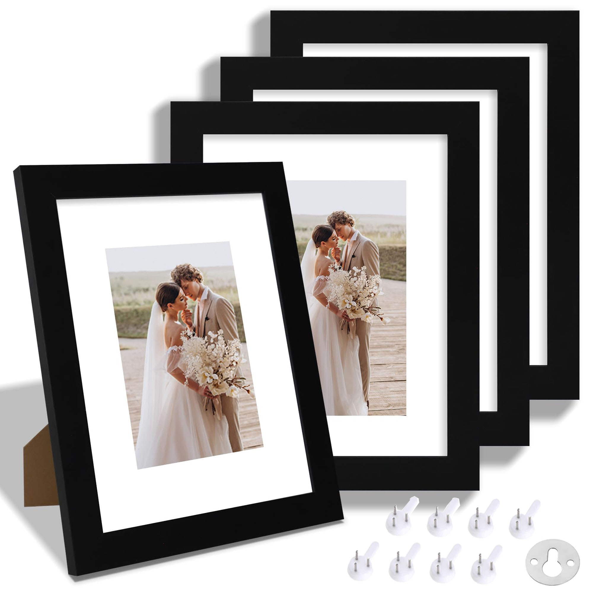 （Shipping from East America）8x10 Picture Frames Set of 4, Display Pictures 5x7 with Mat or 8x10 without Mat, Photo Frames for Wall or Tabletop Display